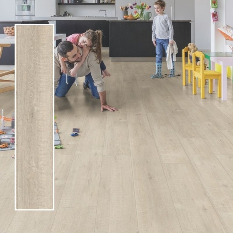 Tarima Laminada Roble Cortes Sierra Beige QUICK STEP | AC4 | Instalación Flotante en Click | Resistencia Agua