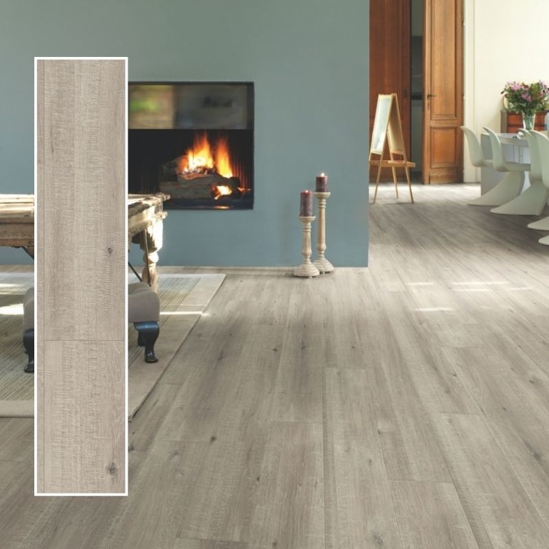 Tarima Laminada Roble Cortes Sierra Gris QUICK STEP | AC4 | Instalación Flotante en Click | Resistencia Agua