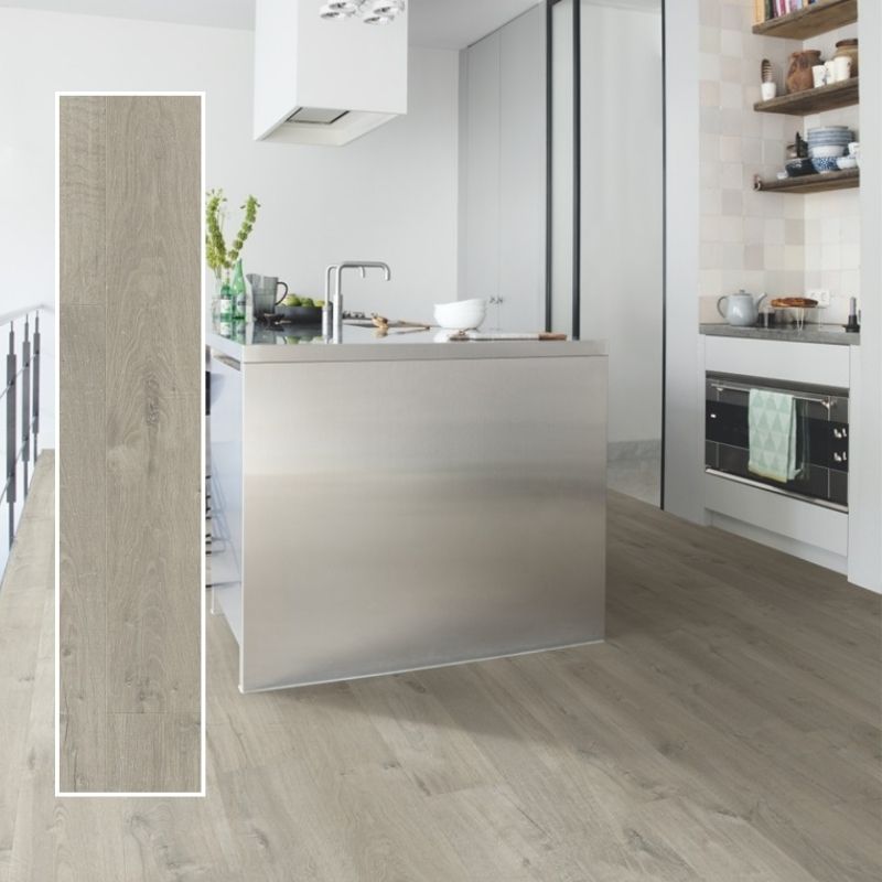 Tarima Laminada Roble Suave Gris QUICK STEP | AC4 | Instalación Flotante en Click | Resistencia Agua
