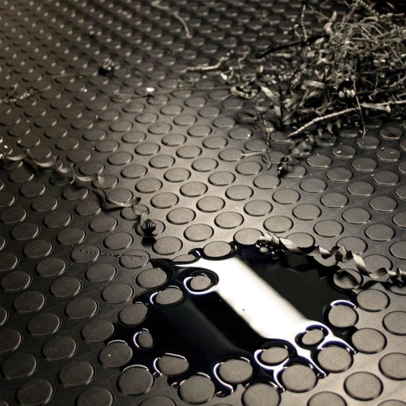 Suelo de Goma Círculos Negro | 2x15m | 3mm | Resistente alto tránsito | Taller | Almacén | Zona Industria