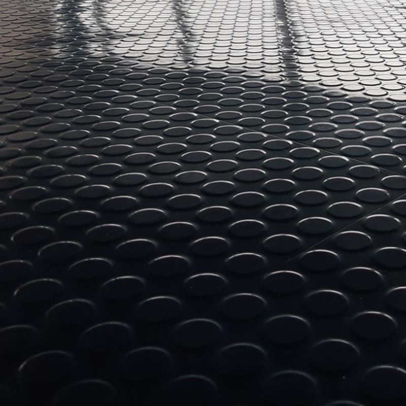 Suelo de Goma Círculos Negro | 2x15m | 3mm | Resistente alto tránsito | Taller | Almacén | Zona Industria