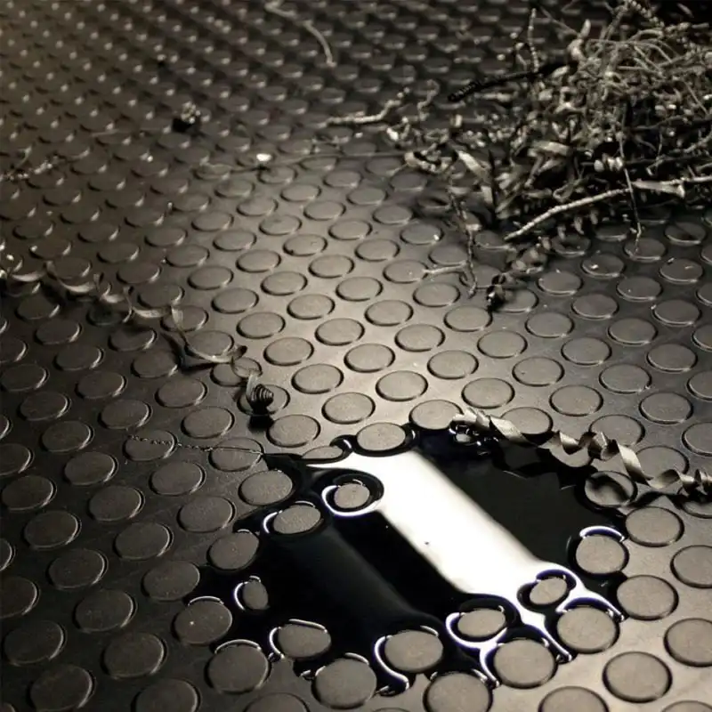 Suelo de Goma Círculos Negro | 1x10m | 3mm | Resistente alto tránsito | Taller | Almacén | Industria
