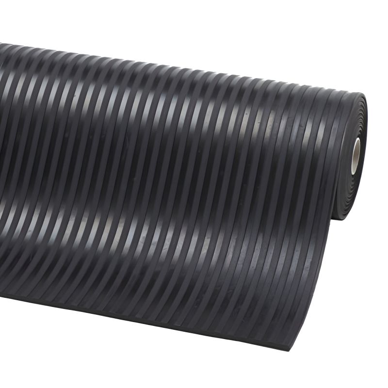 Suelo de Goma Rayada Negro | 1,65x10m | 6mm | Alto tránsito | Taller | Almacén | Zonas Industriales | Carga | Antideslizante	