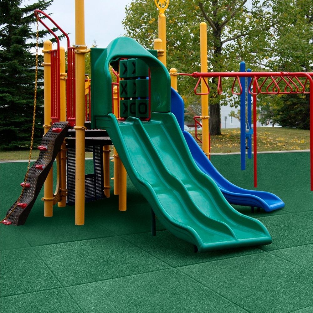 LOSETA DE CAUCHO 50x50cm Con Taco de Apoyo Amortiguador | 40mm | Verde | Gimnasio | Parque Infantil | Exterior | Zona de Juego