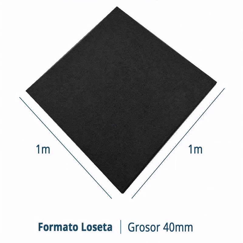 LOSETA DE CAUCHO 1x1m | 40mm | Grano Fino | ALTA DENSIDAD | Negro | Suelo Gimnasio | Exterior | Entrenamiento | Crossfit | Parques Infantil