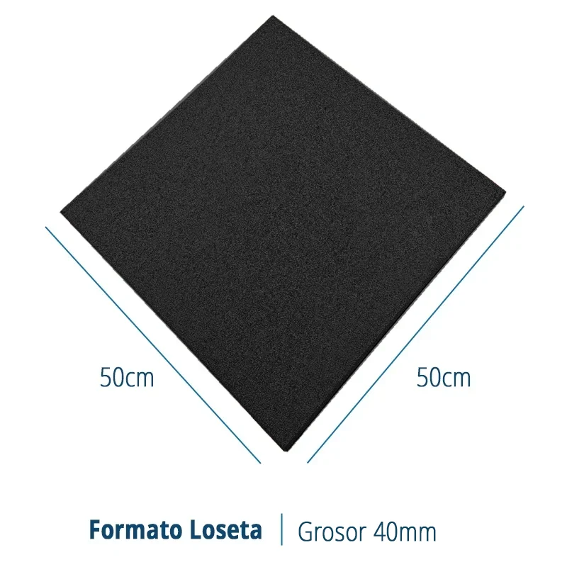 LOSETA DE CAUCHO 50x50cm Con Taco de Apoyo Amortiguador | 40mm | Negro | Suelo Gimnasio | Exterior | Parque infantil |
