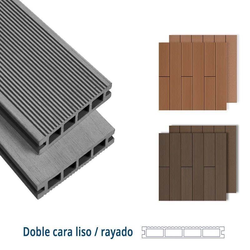 Lama de Composite Gris | 14,6 x 220 cm x 23mm | Tarima Exterior Reversible | Resistente al Agua y Clima
