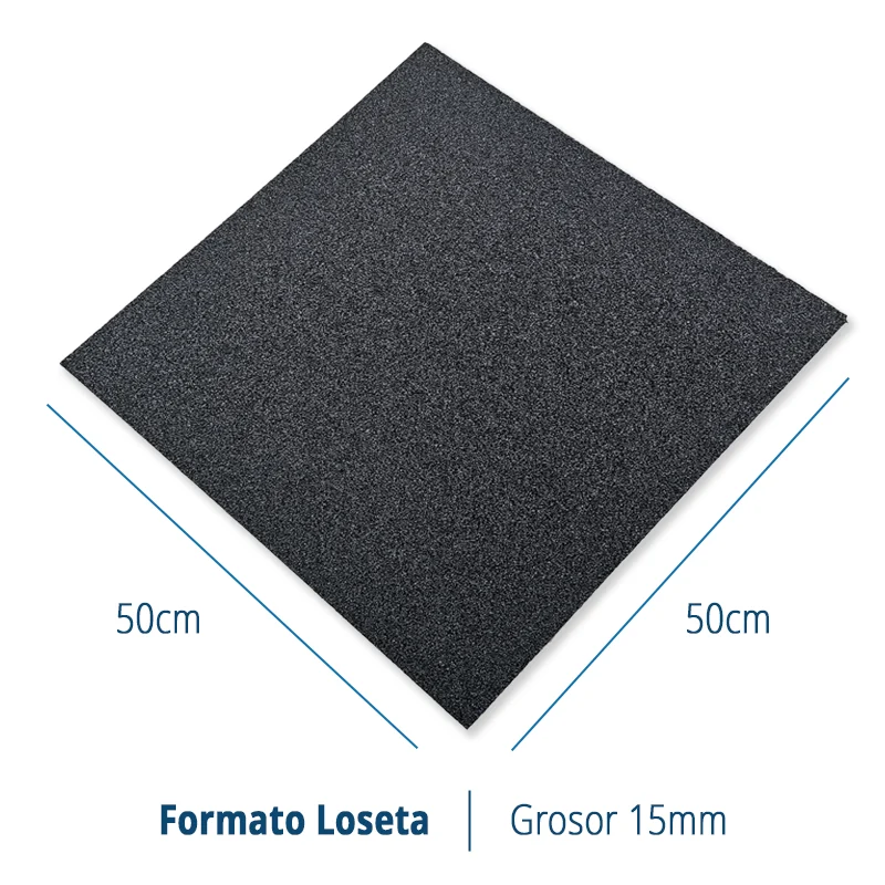 LOSETA DE CAUCHO Maciza 50x50cm | 15mm | Grano Fino | ALTA DENSIDAD | Negro | Gimnasio | Suelo Deportivo | Exterior | Crossfit | Parques infantiles