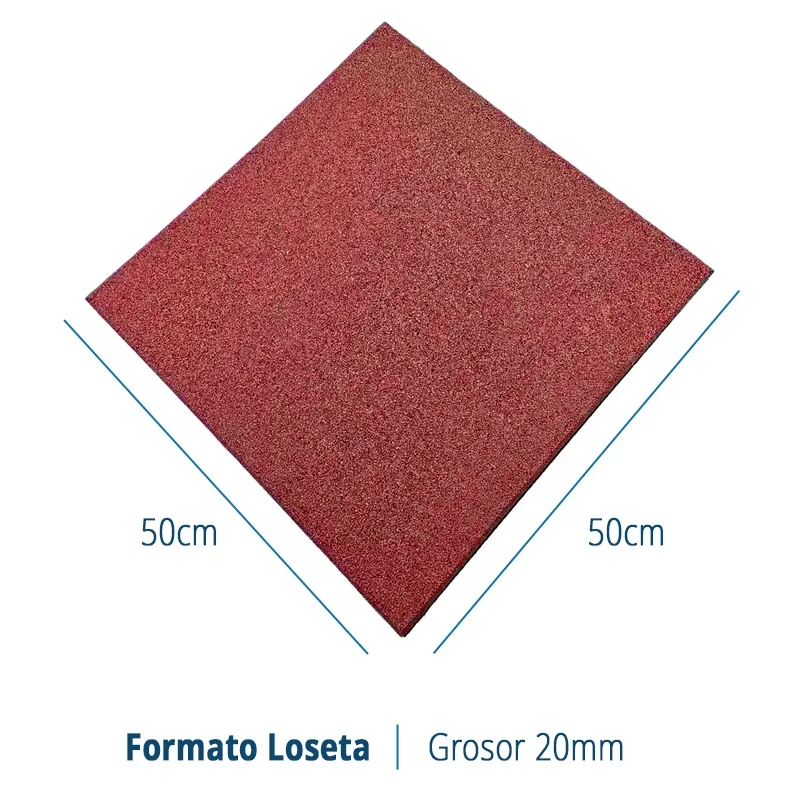 LOSETA DE CAUCHO Maciza 50x50cm | 20mm | ALTA DENSIDAD | Rojo | Gimnasio | Exterior | Halterofilia | Peso libre | Parque Infantil