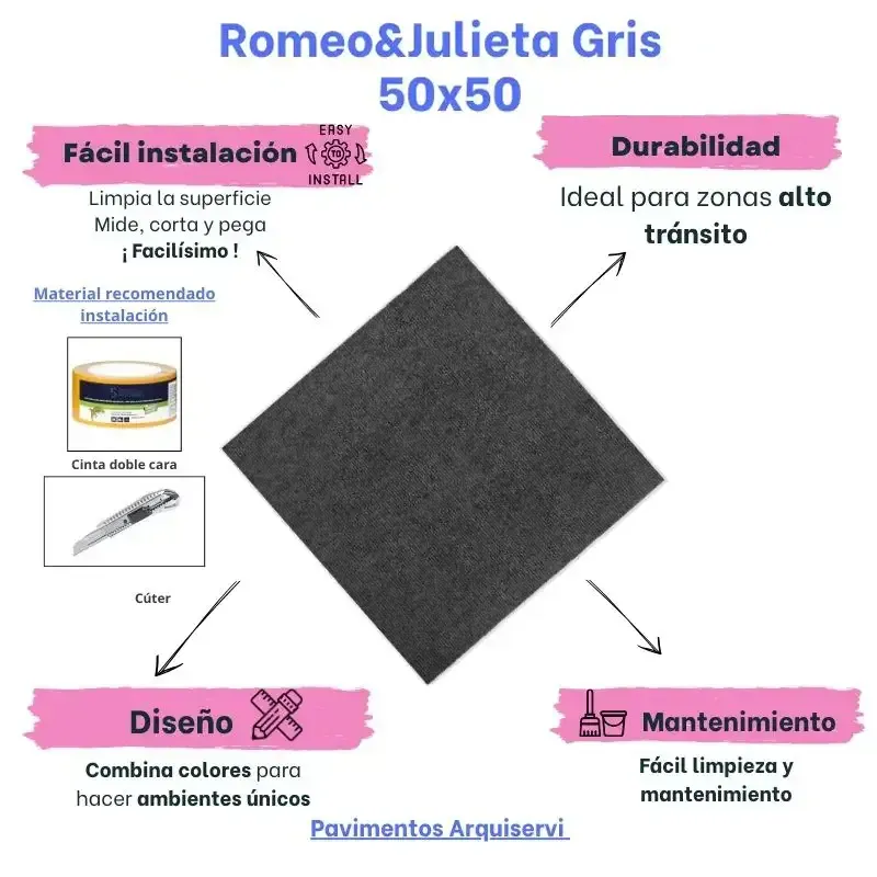 Piezas Moqueta Antracita 50x50cm | Losetas Fáciles de Instalar | Resistente y Antideslizante Para Oficinas y Hogar