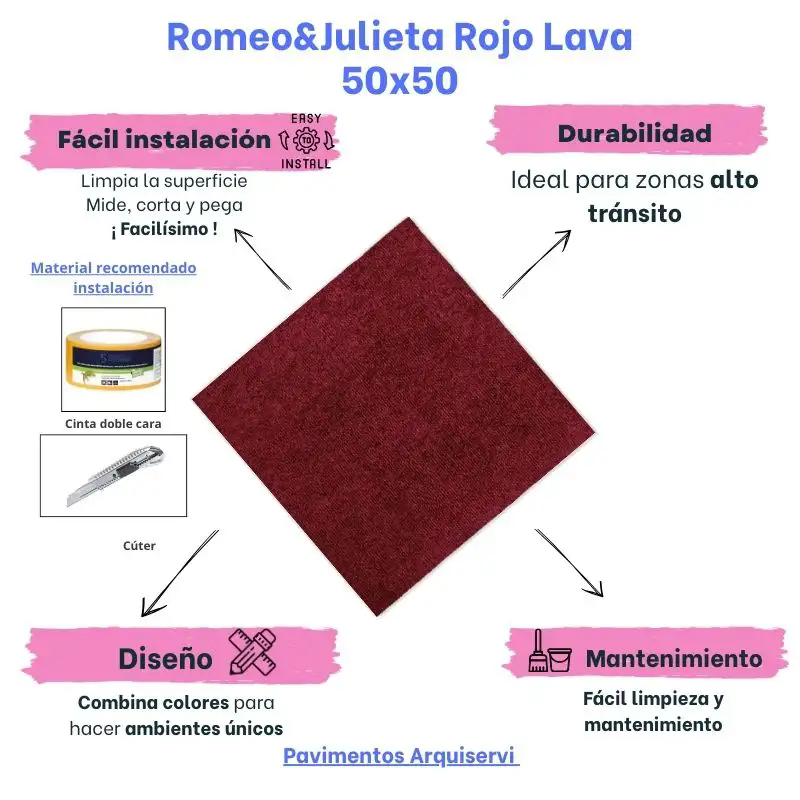 Moqueta Loseta Rojo RJ | Suelo de Oficina | Uso Residencial y Comercial