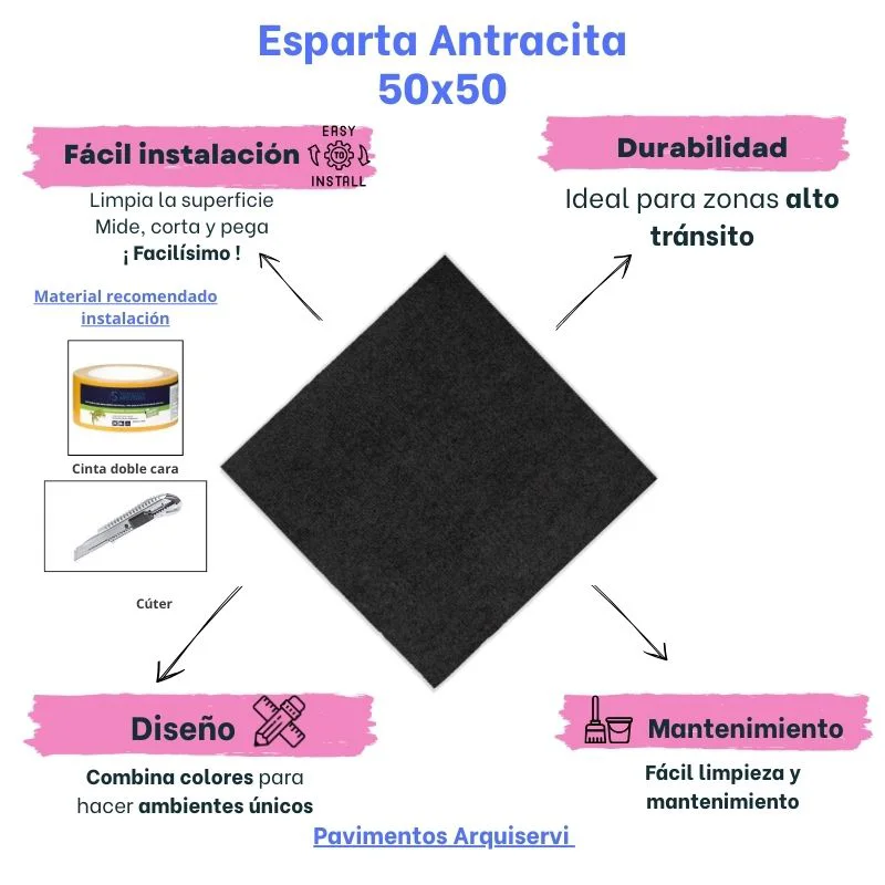 Moqueta Loseta Oficina Antracita Esparta | Alto Tránsito | Suelo de Uso Comercial y Doméstico