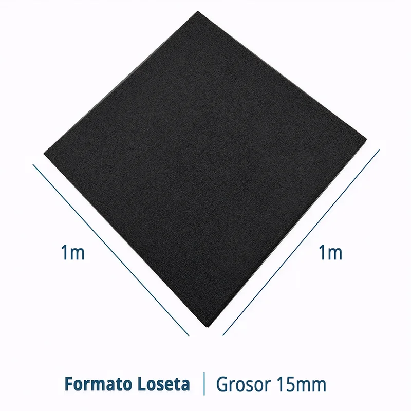 LOSETA DE CAUCHO Maciza 1x1m | 15mm | SUPERFICIE LISA | DENSIDAD PLUS + | Negro | Suelo Gimnasio Profesional y Doméstico | Exterior | Crossfit