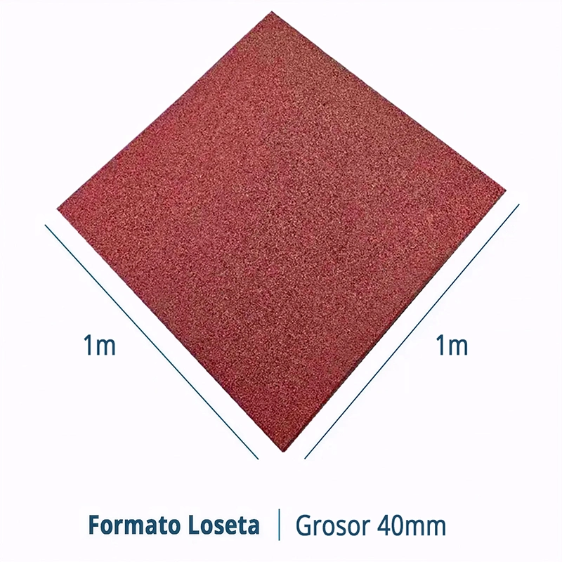 LOSETA DE CAUCHO 1x1mm | 40mm | Grano Fino | Densidad Plus | Rojo | Suelo Gimnasio | Peso libre | Crossfit | Halterofilia | Parques Infantiles