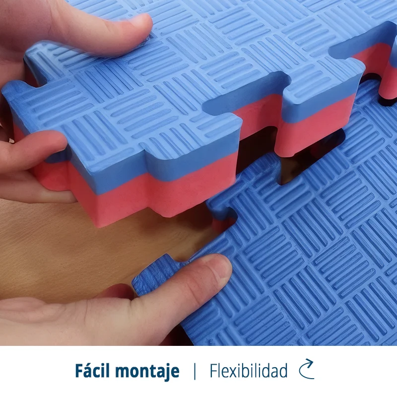 TATAMI PUZZLE Rojo y Azul 1x1m | 20mm | Artes Marciales | Suelo Gimnasio Reversible | Judo | Acabado Checker