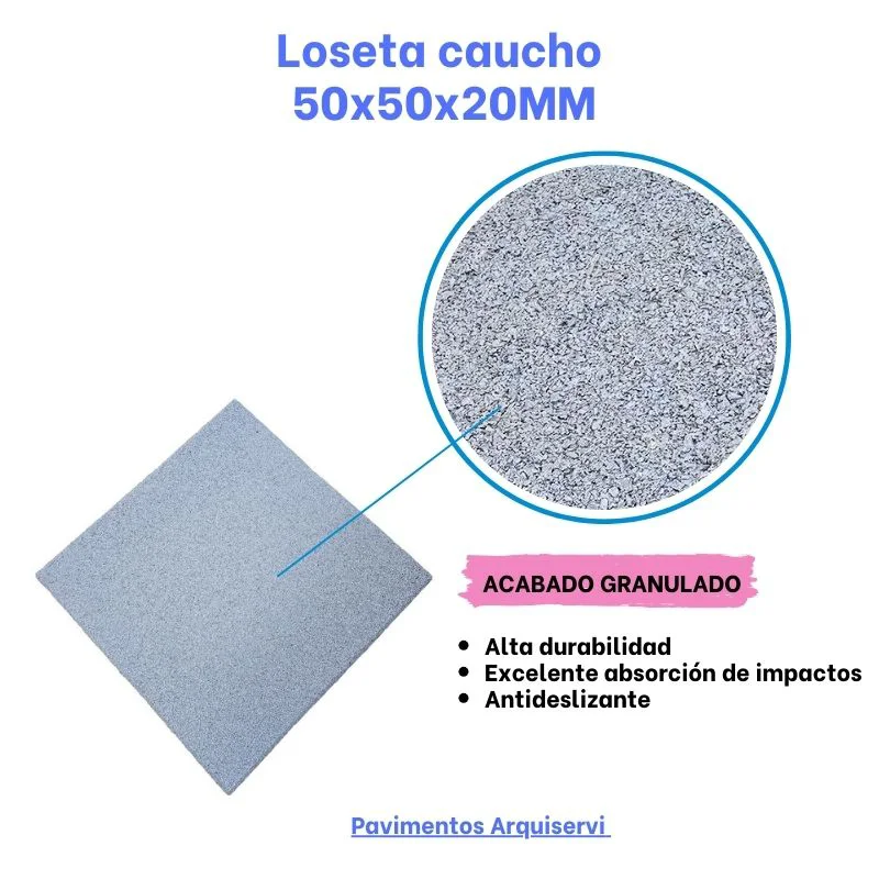 LOSETA DE CAUCHO Maciza 50x50cm | 20mm | Grano Fino | ALTA DENSIDAD | Gris | Suelo Gimnasio | Crossfit | Parque infantiles | Halterofilia |	