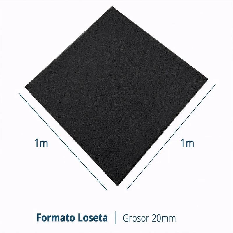 LOSETA DE CAUCHO 1x1m | 20mm | SUPERFICIE LISA | DENSIDAD PLUS + | Negro | Gimnasio | Peso libre | Crossfit | Parque Infantil Exterior