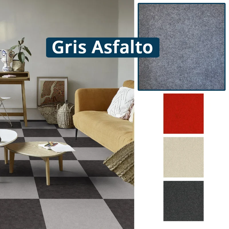 Moqueta Adhesiva 50x50cm Piezas Gris Asfalto | Suelo Adhesivo de Oficina, Comercio, Hogar 