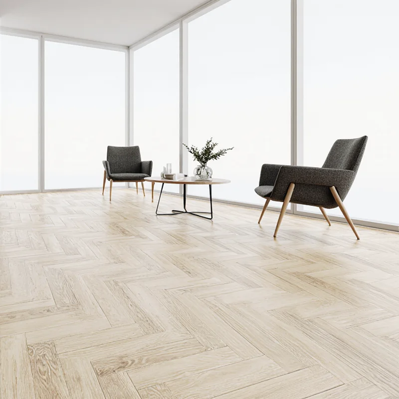 Tarima Madera Natural Multicapa en Espiga | Herringbone Invisible Nórdico | Roble Claro | Machihembrada