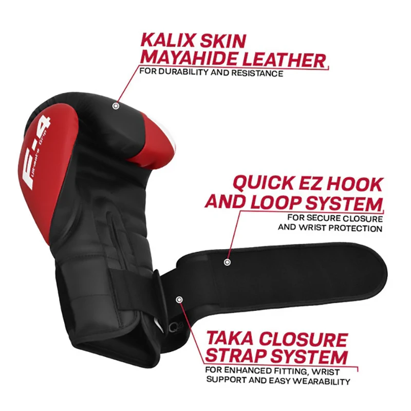 Guantes de entrenamiento de boxeo RDX F4 Doble Cierre 14oz | Rojo
