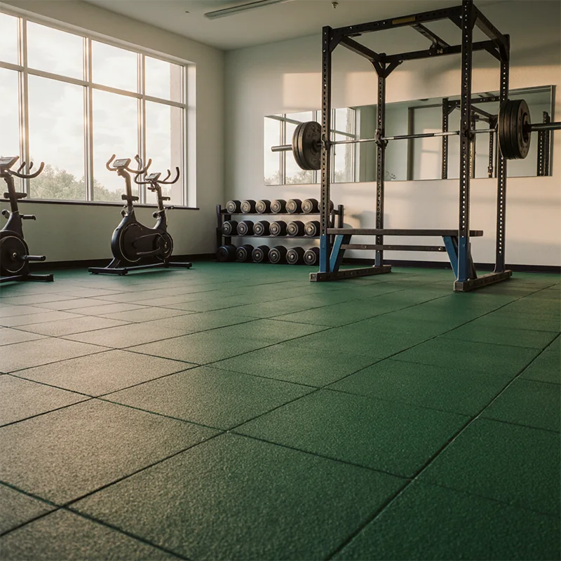 LOSETA DE CAUCHO 1x1m con Taco de Apoyo Amortiguador | 25mm | Verde | Densidad Estándar | Suelo Gimnasio