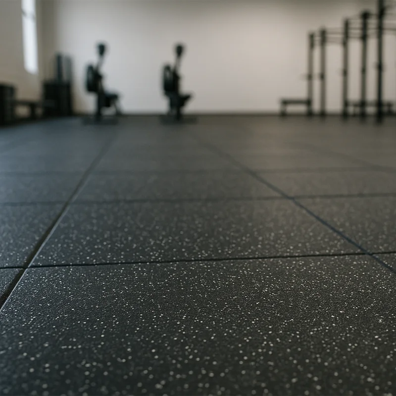 LOSETA DE CAUCHO 1x1m | 20mm | Densidad Estándar | Negro Moteado Blanco | Suelo Gimnasio