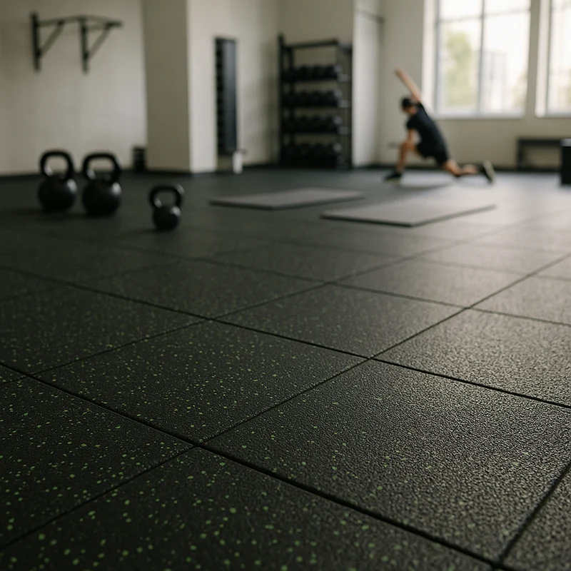 LOSETA DE CAUCHO 1x1m | 20mm | Densidad Estándar | Negro Moteado Verde | Suelo Gimnasio