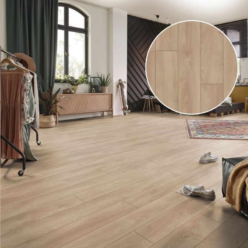Suelo Laminado Roble Makro Light KRONOTEX | AC5 | Tarima Flotante Madera Click | Resistencia al Agua