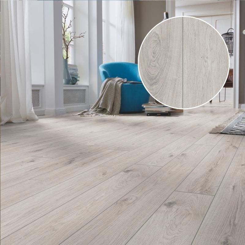 Suelo Laminado Roble Everest White KRONOTEX | AC5 | Tarima Flotante Madera Click | Resistencia al Agua