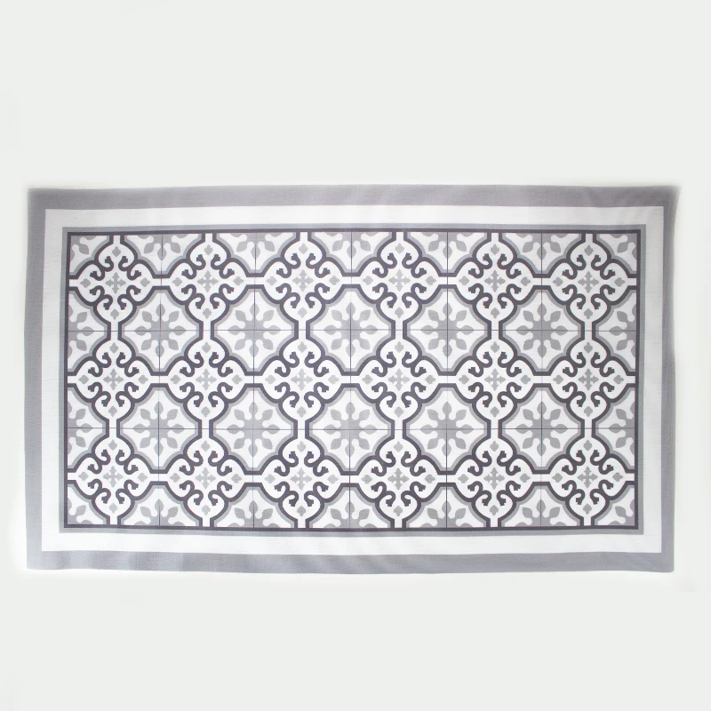 Alfombra Vinilica de exterior Flor Gris Cenefa | 60x100 | Resistencia al Agua | Antideslizante