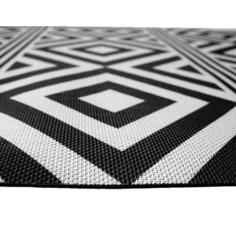 Alfombra Vinilica de exterior Rayas y Rombos Negros | 60x90 | Resistencia al Agua | Antideslizante