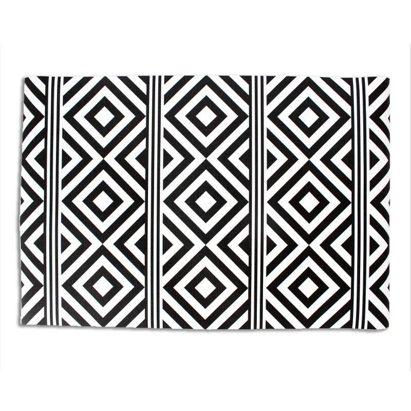 Alfombra Vinilica de exterior Rayas y Rombos Negros | 60x90 | Resistencia al Agua | Antideslizante