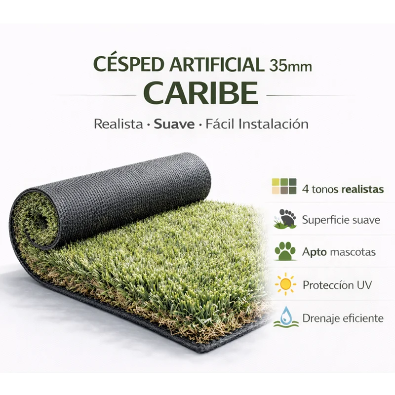 Césped Artificial Caribe | 35mm | Densidad Premium | Fácil Limpieza e Instalación | Jardín y Terraza