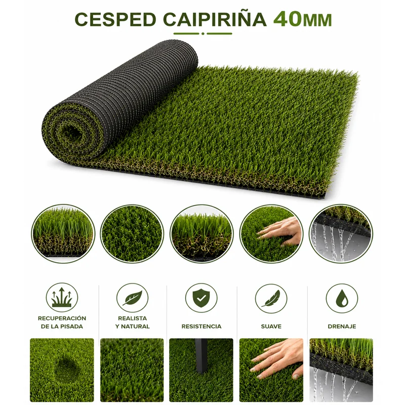 Césped Artificial Caipiriña 40mm | Alta Gama | Cortes y Bobina | Piscina y Jardín | Suave y Natural