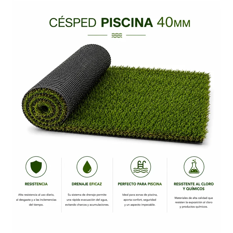 Césped Artificial Piscina | 40mm | Alta Densidad | Césped Jardín, Terraza y Piscinas | Pedido Mínimo 6m²