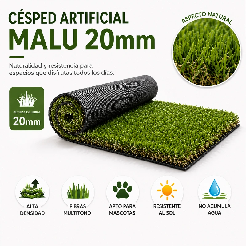 Césped Artificial Malu | 20mm | Densidad Premium | Hogar | Jardín | Terraza | Fácil Instalación