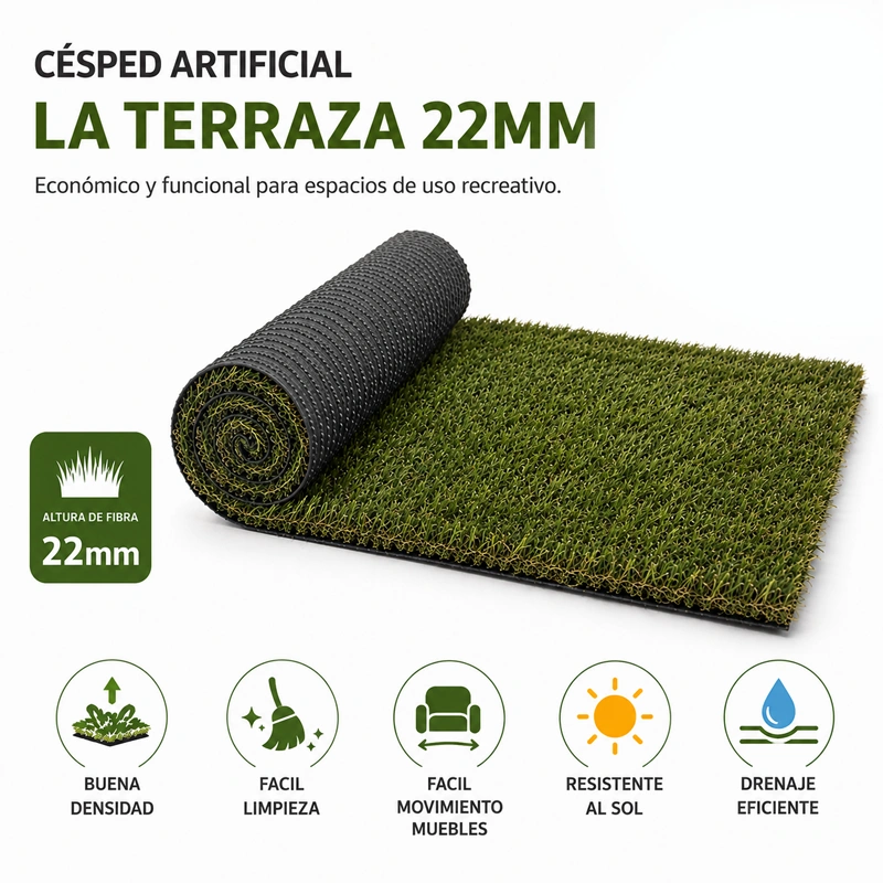 Césped Artificial La Terraza | 22mm | Alta Densidad | Jardín, Terraza