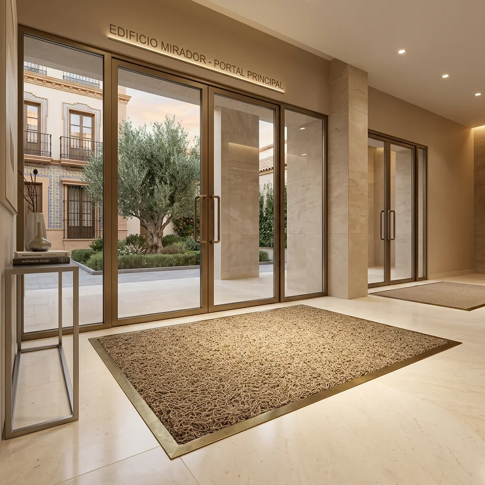 Felpudo de PVC Beige Entrada | Lazos Antideslizante | 12mm | Interior y Exterior | Fácil Limpieza