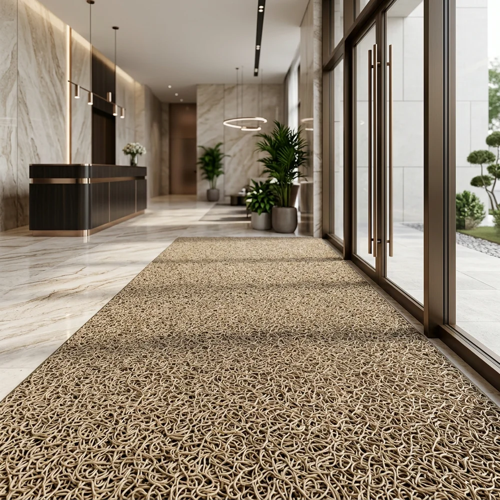 Felpudo de PVC Beige Entrada | Lazos Antideslizante | 12mm | Interior y Exterior | Fácil Limpieza
