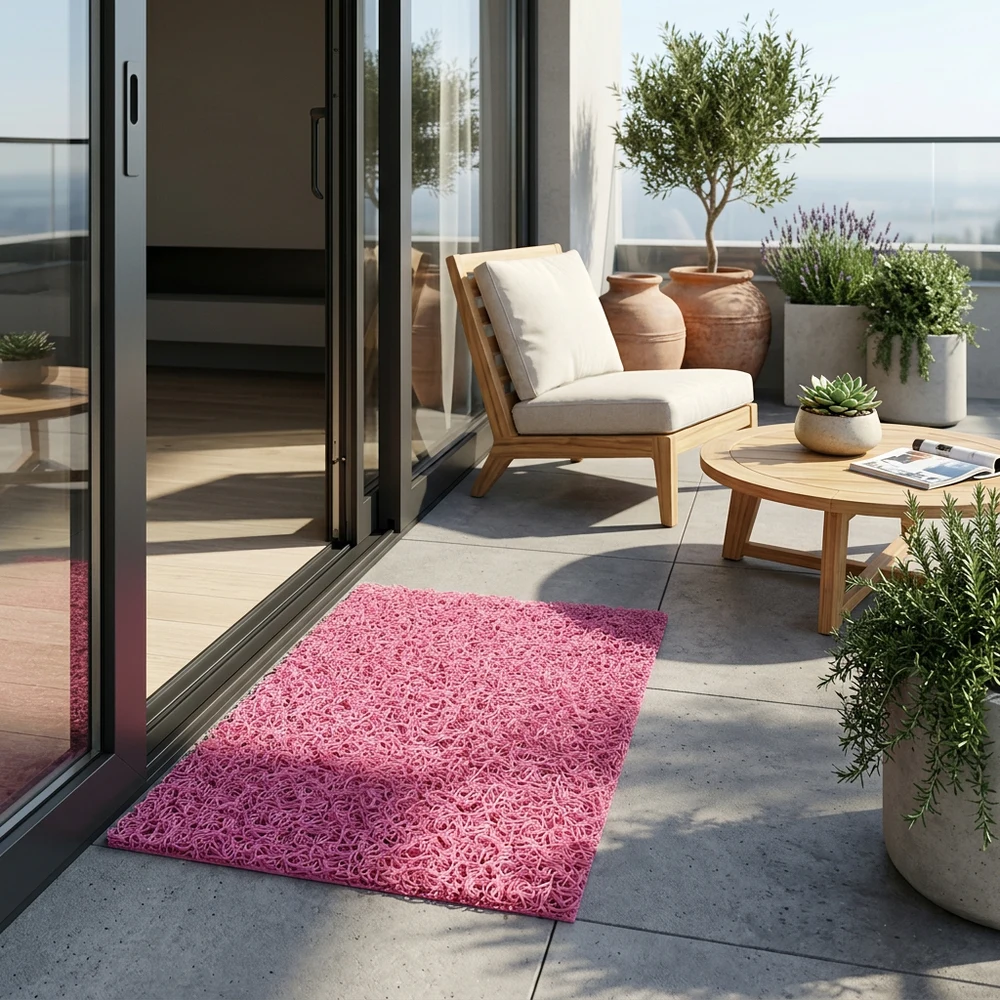 Felpudo PVC Rizado Rosa Entrada | Lazos Antideslizante | 12mm | Interior y Exterior | Fácil Limpieza