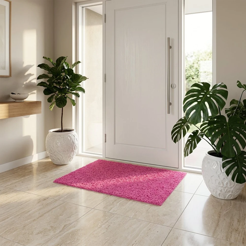Felpudo PVC Rizado Rosa Entrada | Lazos Antideslizante | 12mm | Interior y Exterior | Fácil Limpieza
