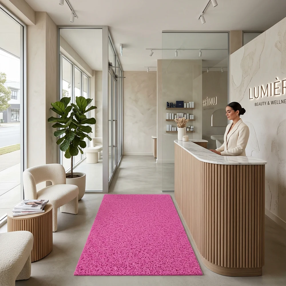 Felpudo PVC Rizado Rosa Entrada | Lazos Antideslizante | 12mm | Interior y Exterior | Fácil Limpieza