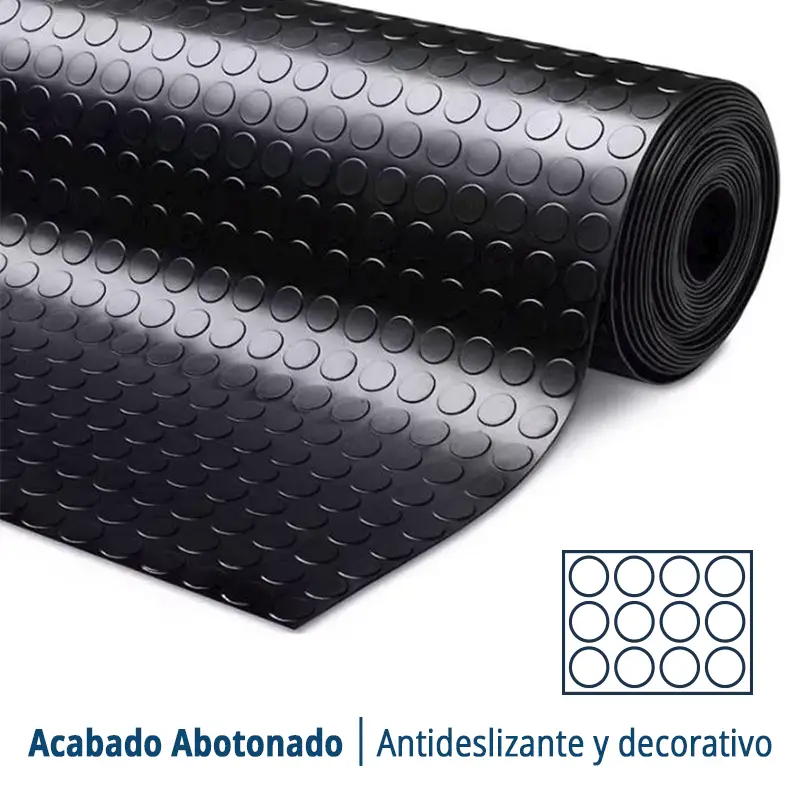 Suelo de Goma Círculos Negro | 1,5x15m | 3mm | Resistente alto tránsito | Taller | Almacén | Zonas Industriales