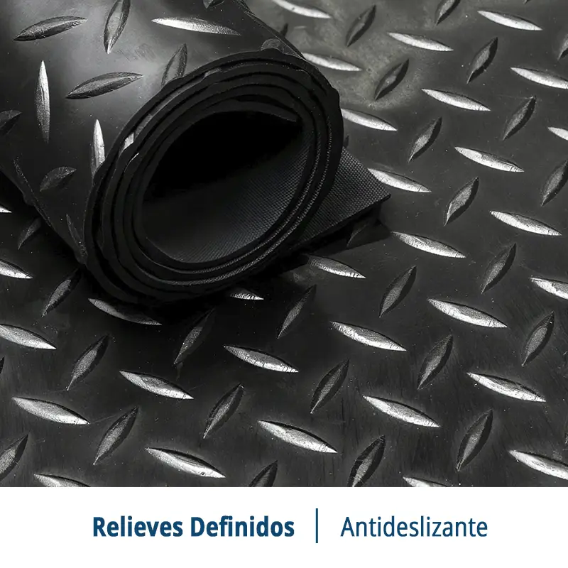 Suelo de Goma Círculos Negro | 1x10m | 3mm | Resistente alto tránsito | Taller | Almacén | Industria
