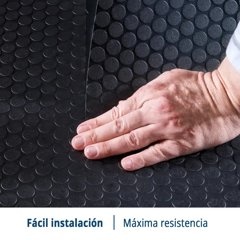 Suelo de Goma Círculos Negro | 1,5x15m | 3mm | Resistente alto tránsito | Taller | Almacén | Zonas Industriales
