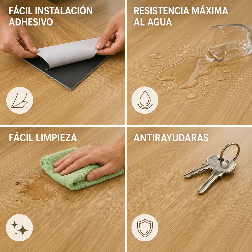 Suelo Vinílico Autoadhesivo Roble Clásico Dorado | Cocina | Baño | Resistencia al Agua | Bricolaje
