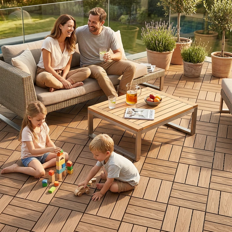 Loseta Deck Exterior 29x29 cm Pino Natural | Suelo Exterior Encajable Antideslizante | Fácil Instalación Sin Obra