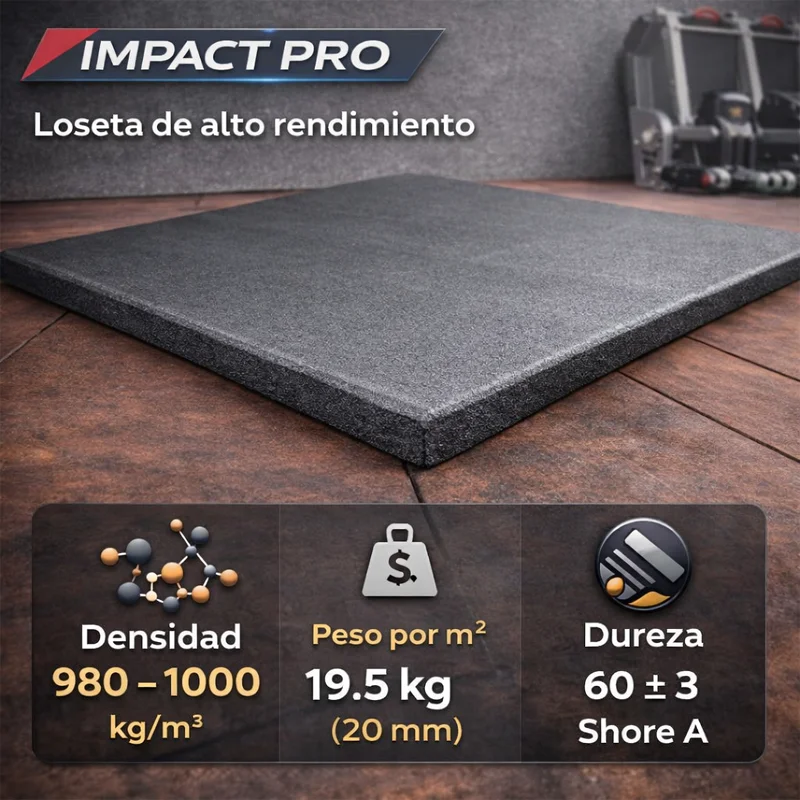 LOSETA CAUCHO IMPACT PRO 1x1 |20mm | Ultrarresistente | Sin Tóxicos | Antirayadura