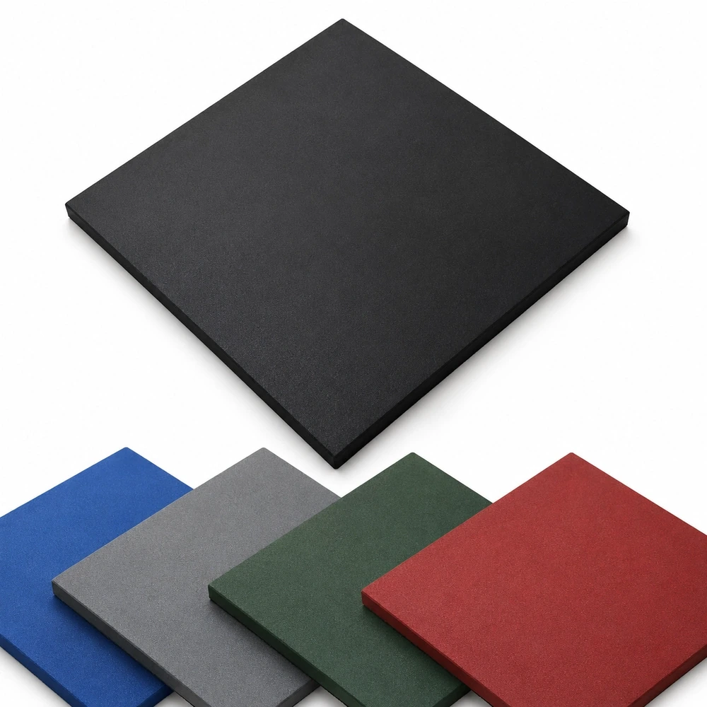 LOSETA DE CAUCHO Negro 50x50cm | 10mm | Grano Fino | Densidad Premium | Suelo Gimnasio