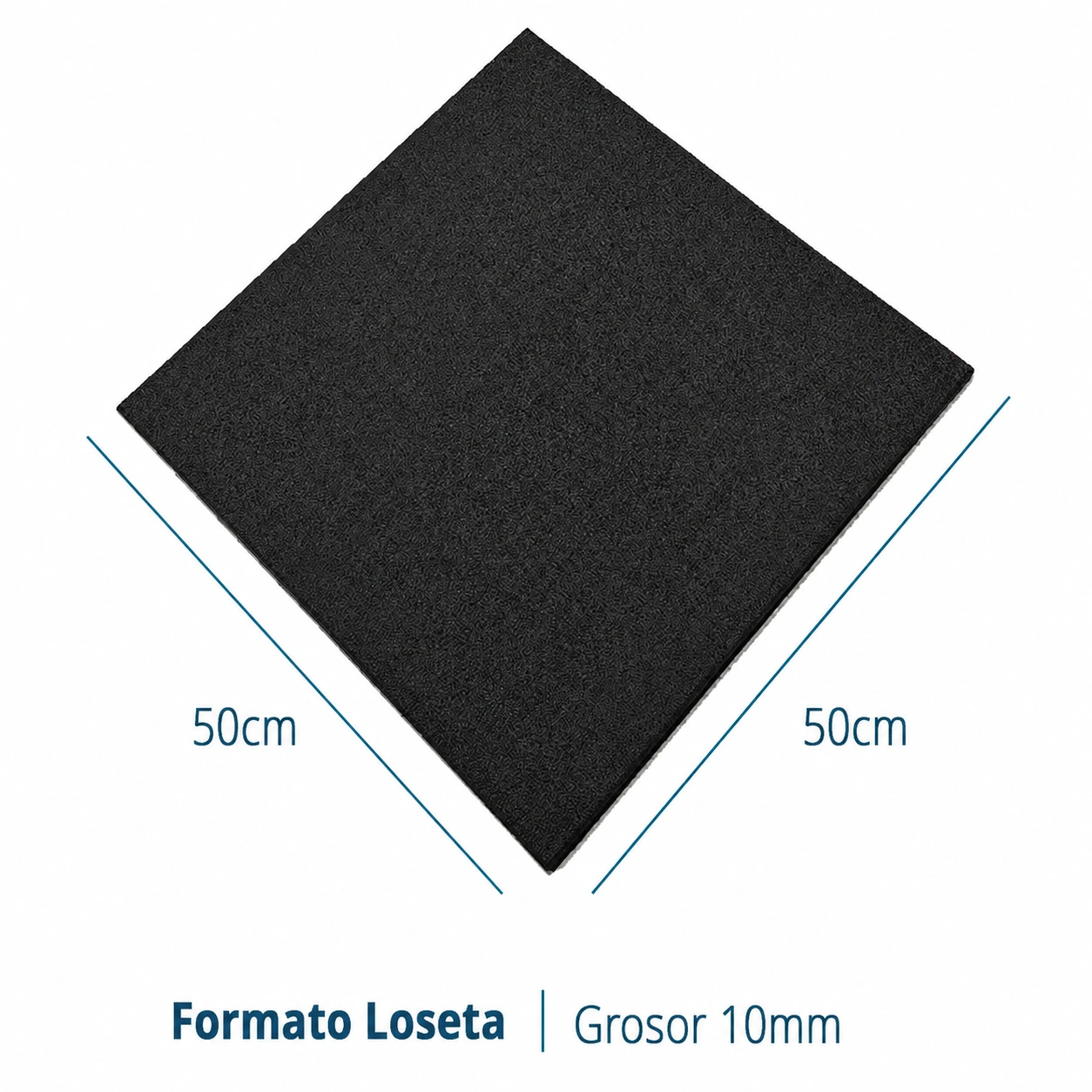 LOSETA DE CAUCHO Negro 50x50cm | 10mm | Grano Fino | Densidad Premium | Suelo Gimnasio